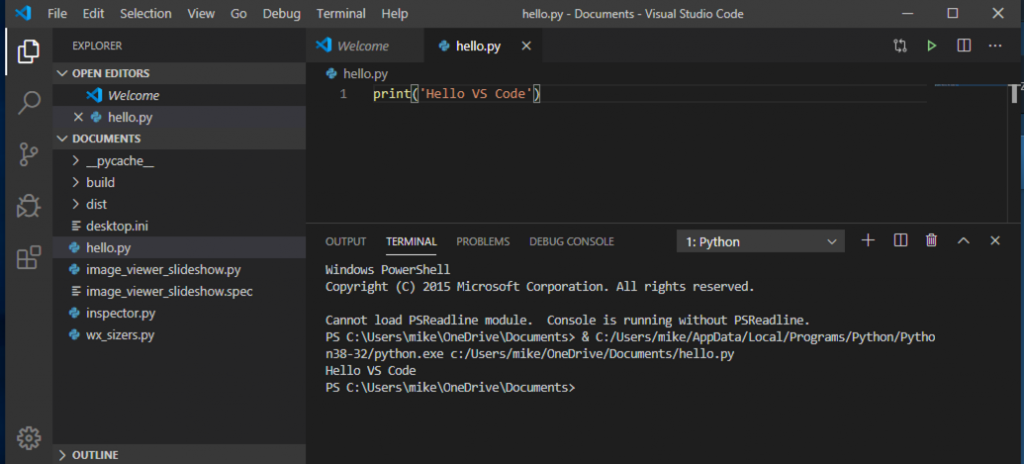 Running Python code in VS Code